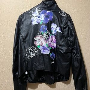 Black floral leather jacket